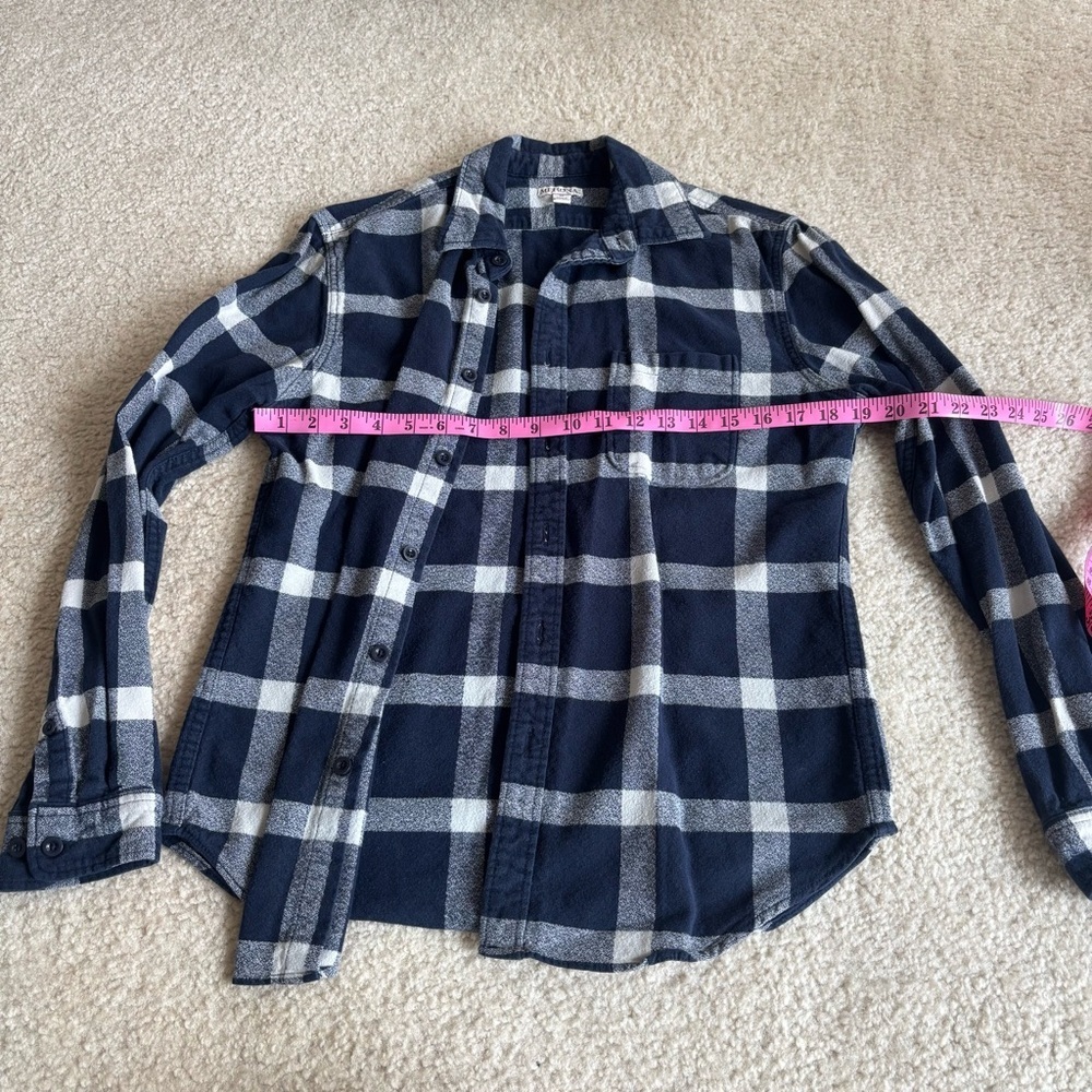 Dark Blue and White Long Sleeve Button-Up Flannel - Picture 7 of 11